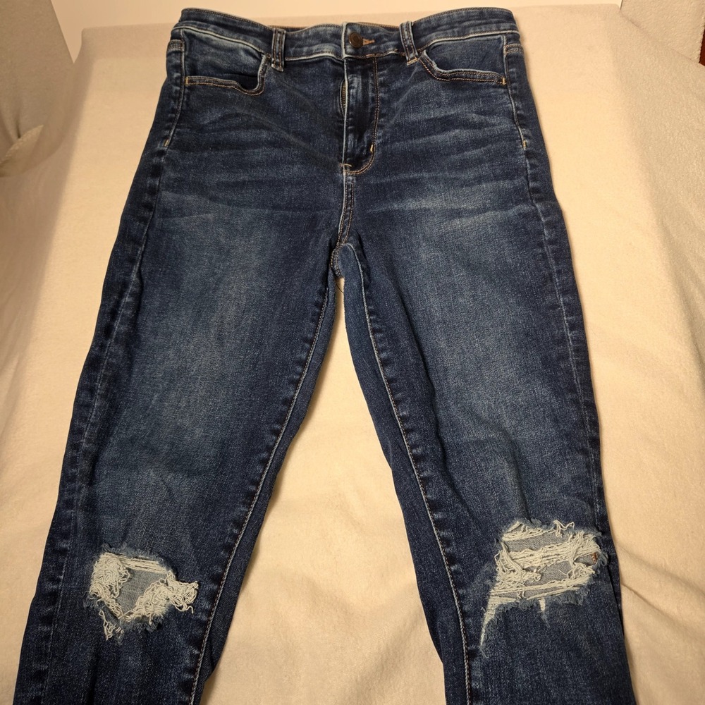 American Eagle Super Hi-Rise Jegging Dark Wash Ripped Jeans Size 10 Regular